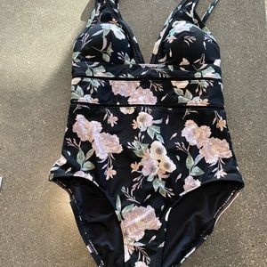 SEA LEVEL BLACK EVENING SHADOW FLORAL CUTOUT ONE PIECE NWT